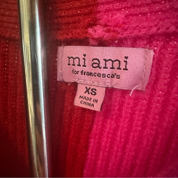 Miami for Francesca’s Red Pink Colorblock Button Cardigan - Picture 4 of 6